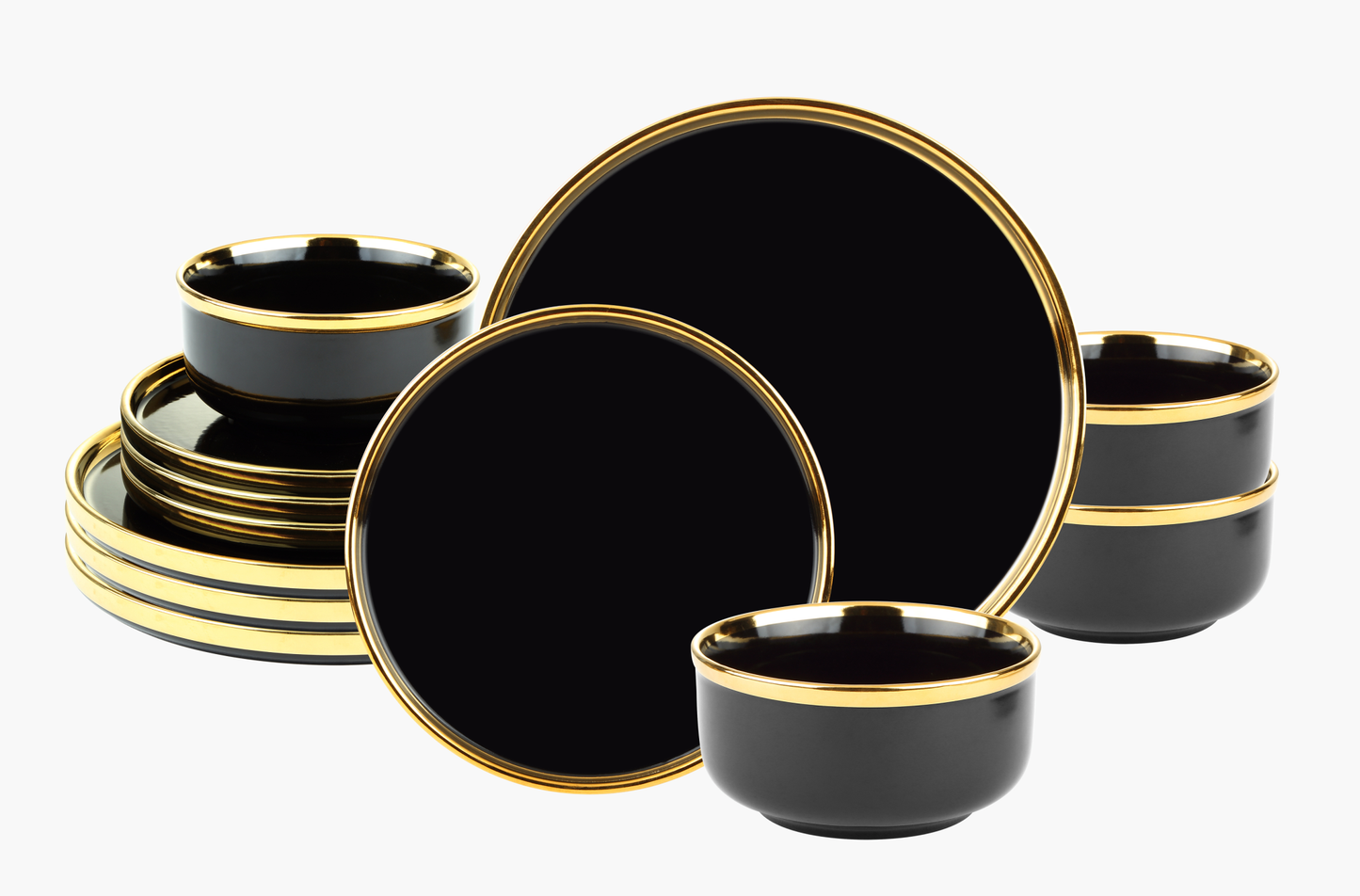 Hillcrest 12 Piece Gold Rim Dinnerware Set, Service For 4